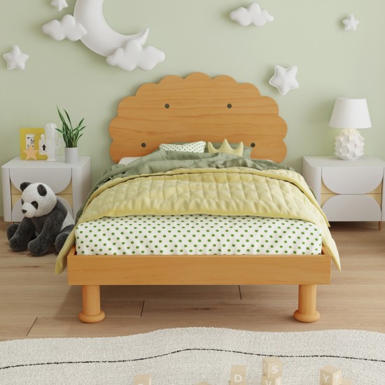 Kids Cookie-Shaped Bed Frame for Boys & Girls,Twin Size Platform Bed, Walnut