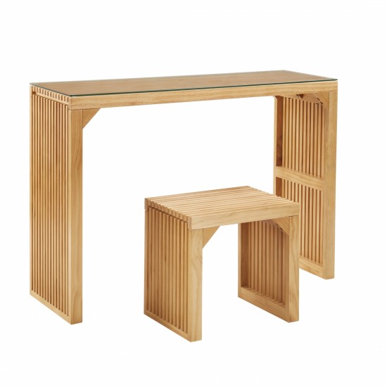 Pine Dining Bench and Table, Indoor Wood Bench for Entryway,Living Room,Kitchen and Bedroom Table and Bench Set (Nature, Bench & Table) Small