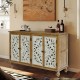 Accent Cabinet with 4 Doors, Farmhouse Sideboard Buffet Cabinet with Storage, Modern Credenza Storage Cabinet with Wood Carved Floral Doors for Living Room, Dining Room, Entryway, Hallway, Kitchen