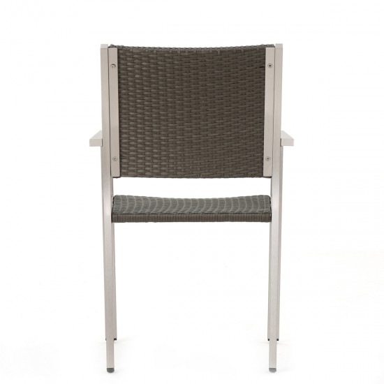 Cape Coral Outdoor Wicker Dining Chairs with Aluminum Frames, 2-Pcs Set, Grey