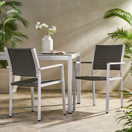 Cape Coral Outdoor Wicker Dining Chairs with Aluminum Frames, 2-Pcs Set, Grey