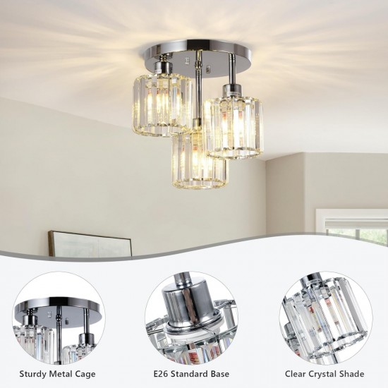 Semi Flush Mount Ceiling,3-Light Kitchen Mount,Hallway Light Fixtures Ceiling with Clear Crystal Shades for Kitchen Entryway Bedroom Bathroom Foyer