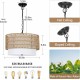 Farmhouse Chandeliers for Dining Room,5-Light Rattan Boho Chandelier Light Fixture with Fabric Shade,Hand Woven Large Rattan Dining Room Light Fixture for Kitchen Bedroom Island Hallway