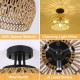 Semi Flush Mount Ceiling Light, Rattan Light Fixture Ceiling Mount with Handmade Wicker Lampshade, 3-Lights Boho Chandelier, Woven Close to Ceiling Light for Bedroom Hallway Living Room Kitchen