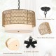 Farmhouse Chandeliers for Dining Room,5-Light Rattan Boho Chandelier Light Fixture with Fabric Shade,Hand Woven Large Rattan Dining Room Light Fixture for Kitchen Bedroom Island Hallway