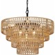 Boho Rattan Chandelier, 6-Light Dining Room Light Fixture, Wicker Pendant Lighting with 4-Tier Woven Lampshade, Large Farmhouse Chandeliers for Dining Room Bedroom Kitchen Living Room(20 Inch)