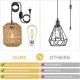 Plug in Pendant Light with LED Bulb, Rattan Hanging Lamp with 16ft Dimmable Cord, Hand Woven Wicker Plug in Chandelier, Boho Hanging Lights Fixture with Plug in Cord for Bedroom Hallway Foyer