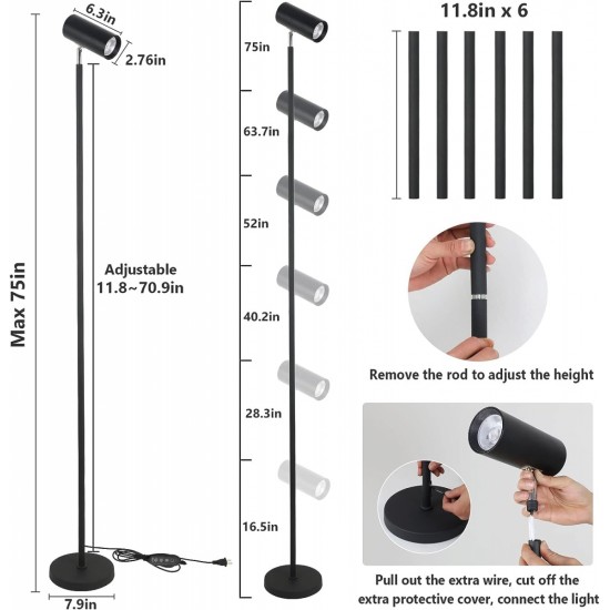 Grow Lights Stand for Indoor Plants Full Spectrum Tall Plant Light for Indoor Growing with 20W COB Plant Light Bulb,4/8/12H Timer, Led Growth Floor Lamp for Large Plant Seedling(6 Level Height)