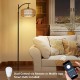 Arc Floor Lamps for Living Room, Dimmable Rattan Floor Lamp with Remote & LED Bulb, Mid Century Modern Standing Lamp with Double Shades, Boho Farmhouse Tall Pole Lamps for Bedroom Office