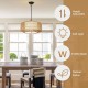 Farmhouse Chandelier Light Fixture,4-Light Rattan Boho Chandeliers for Dining Room with Fabric Shade,Hand Woven Large Rattan Dining Room Light Fixture for Kitchen Bedroom Island Hallway