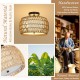 Boho Light Fixtures Ceiling Mount, Rattan Semi Flush Mount Ceiling Light, Farmhouse Light Fixtures with Fabric Shades, Kitchen Close to Ceiling Light Fixtures for Living Room Bedroom Hallway