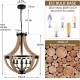 19 Inch Farmhouse Chandelier Light Fixtures, 5-Light Dining Room Light Fixtures Over Table, Solid Wood Modern Chandeliers for Dining Room Living Room Kitchen Island Bedroom Foyer, Height Adjustable, Brown