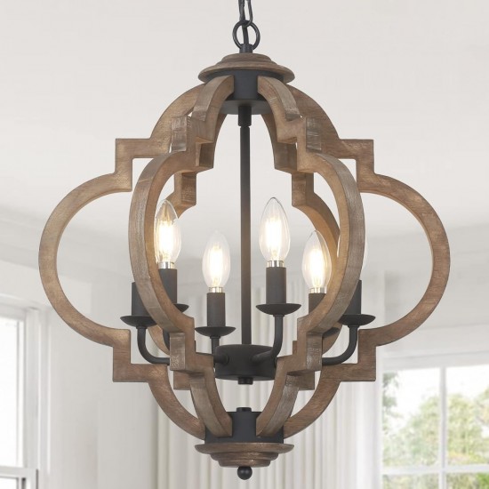 Farmhouse Chandeliers for Dining Room, 6-Light Rustic Dining Room Light Fixture Over Table, Wood Black Hanging Pendant Lights Kitchen Island, Boho Chandelier for Bedrooms Entryway Living Room