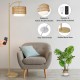 Gold Floor Lamps for Living Room with Remote & Dimmable LED Bulb, Modern Arc Floor Lamp with 3 Color Temperatures, Boho Standing Lamp with Rattan & Fabric Shades, Adjustable Tall Lamp for Bedroom