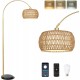 Gold Floor Lamps for Living Room, Arc Floor Lamp with Remote & Dimmable Bulb, Boho Rattan Standing lamp with 3 Color Temperatures, Height Adjustable Tall Lamp for Bedroom, Over Couch Reading Lamp