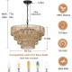 Boho Rattan Chandelier, 6-Light Dining Room Light Fixture, Wicker Pendant Lighting with 4-Tier Woven Lampshade, Large Farmhouse Chandeliers for Dining Room Bedroom Kitchen Living Room(20 Inch)