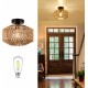 Boho Light Fixtures Ceiling Mount,Mini Rattan Chandelier Light Fixture with Dimmable LED Bulb,Hand Woven Ceiling Light Fixtures Flush Mount for Hallway Bedroom Kitchen Entryway Living Room