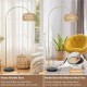 Gold Floor Lamps for Living Room, Arc Floor Lamp with Remote & Dimmable Bulb, Boho Rattan Standing lamp with 3 Color Temperatures, Height Adjustable Tall Lamp for Bedroom, Over Couch Reading Lamp