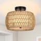 Boho Light Fixtures Ceiling Mount, Rattan Semi Flush Mount Ceiling Light, Farmhouse Light Fixtures with Fabric Shades, Kitchen Close to Ceiling Light Fixtures for Living Room Bedroom Hallway