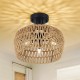 Semi Flush Mount Ceiling Light, Rattan Light Fixture Ceiling Mount with Handmade Wicker Lampshade, 3-Lights Boho Chandelier, Woven Close to Ceiling Light for Bedroom Hallway Living Room Kitchen