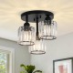 Crystal Semi Flush Mount Ceiling Light,3-Light Modern Close to Ceiling Light Fixtures,Black Kitchen Light Fixtures with Clear Crystal Shade,Hallway Light Fixtures for Hallway Bedroom Bathroom