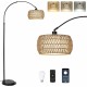 Arc Floor Lamps for Living Room with 3 Color Temperatures, Black Standing Lamp with Remote & Dimmable LED Bulb, Rattan Boho Floor Lamp, Farmhouse Tall Lamp for Bedroom, Over Couch Arched Reading Light