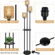 Boho Floor Lamp with Shelves, 3-Lights Farmhouse Tall Floor Lamp with ON/OFF Foot Switch, Rustic Standing Lamp with Rattan Shades for Living Room Bedroom Office