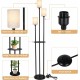 Floor Lamp with Shelves, Modern Floor Lamps for Living Room, 3-Lights Standing Lamp with Linen Shade and Foot Switch, Industrial Standing Lamps for Bedroom, Black Tall Table Lamp for Office