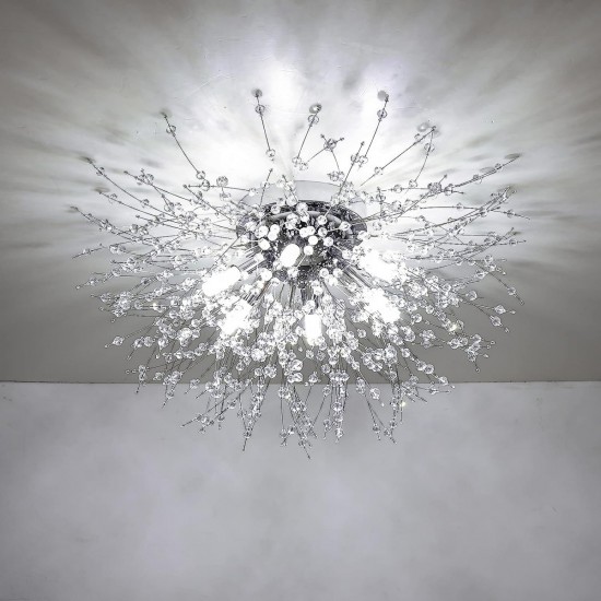 Crystal Flush Mount Ceiling Light, Modern Sputnik Firework Close to Ceiling Lamp, LED Ceiling Light Fixtures for Bedroom Kitchen Island Entryway Hallway Foyer