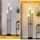 Floor Lamp with Shelves, Modern Floor Lamps for Living Room, 3-Lights Standing Lamp with Linen Shade and Foot Switch, Industrial Standing Lamps for Bedroom, Black Tall Table Lamp for Office