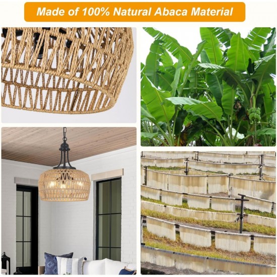 Farmhouse Chandelier for Dining Room, 3-Light Boho Rattan Chandelier Light Fixture Ceiling Hanging with Woven Lampshade, Small Wicker Coastal Pendant Light for Kitchen Bedroom Island Hallway