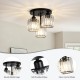 Crystal Semi Flush Mount Ceiling Light,3-Light Modern Close to Ceiling Light Fixtures,Black Kitchen Light Fixtures with Clear Crystal Shade,Hallway Light Fixtures for Hallway Bedroom Bathroom