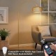 Gold Floor Lamps for Living Room, Arc Floor Lamp with Remote & Dimmable Bulb, Boho Rattan Standing lamp with 3 Color Temperatures, Height Adjustable Tall Lamp for Bedroom, Over Couch Reading Lamp