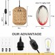 Plug in Pendant Light with LED Bulb, Rattan Hanging Lamp with 16ft Dimmable Cord, Hand Woven Wicker Plug in Chandelier, Boho Hanging Lights Fixture with Plug in Cord for Bedroom Hallway Foyer