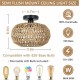 Rattan Light Fixtures Ceiling Mount,Boho Ceiling Light Fixture with Dimmable LED Bulb?Mini Hand Woven Rattan Chandelier Light Fixtures Ceiling for Bedroom Kitchen Entryway Living Room Hallway