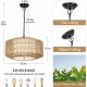 Farmhouse Chandelier Light Fixture,4-Light Rattan Boho Chandeliers for Dining Room with Fabric Shade,Hand Woven Large Rattan Dining Room Light Fixture for Kitchen Bedroom Island Hallway