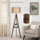 Boho Tripod Floor Lamp with Shelves, Mid Century Wood Standing Lamp with Rattan & Fabric Shades, ON/Off Foot Switch, Modern Farmhouse Tall Floor Lamps for Living Room Bedroom Office