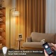 Arc Floor Lamp with Remote Control, Dimmable LED Floor Lamp with 3 Color Temperature, Black Standing Lamp with Rattan & Fabric Double Drum Shade, Boho Farmhouse Tall Pole Lamp for Living Room Bedroom