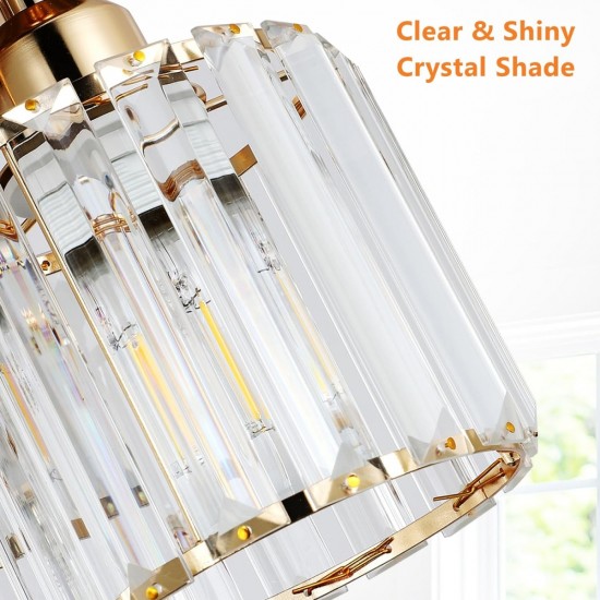 Modern Semi Flush Mount Ceiling Light,3-Light Crystal Close to Ceiling Light Fixtures,Golden Kitchen Light Fixtures with Clear Crystal Shade,Hallway Light Fixtures for Hallway Bedroom Bathroom