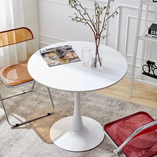 White Round Table, Modern Dining Table, MDF Top and Steel Base Tulip Round Kitchen Table, Mid Century Coffee Table for Living Room 24 Inch