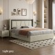 Queen Size, Cotton and Linen Fabric, Pneumatic Bed, with Storage Space under the Bed, Stable Bed Structure,Light Gray