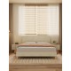 Queen size bed, Cotton Linen Fabric, Simple Style, Stable Structure, Easy to Install, Light Gray