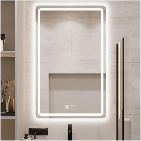 LED Bathroom Mirror 24 Inchx 32 Inch, Stepless Dimmable Wall Mirrors with Anti-Fog, Shatter-Proof, Memory, 3 Colors Vanity Mirror(Horizontal/Vertical)