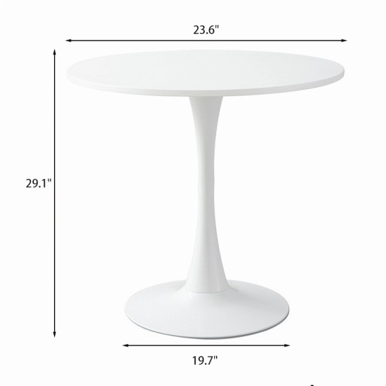 White Round Table, Modern Dining Table, MDF Top and Steel Base Tulip Round Kitchen Table, Mid Century Coffee Table for Living Room 24 Inch