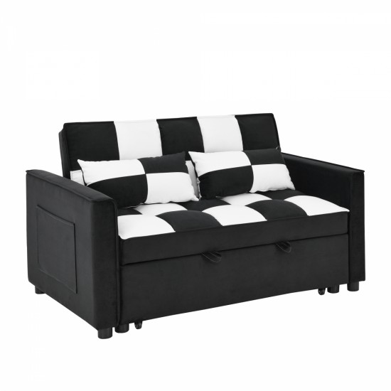 modern velvet loveseat sofa couch  pull out  bed,3 in one convertible for living room sofa bed,black white