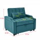 modern velvet armchair sofa couch  pull out  bed,3 in one convertible for living room sofa bed,blue