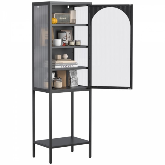 Metal Glass Door Display Storage Cabinet - 5-Tier Cube Bookshelf Storage Cabinet with 3 Adjustable Shelves For kitchen, dining room, living room, bathroom, home office,Black