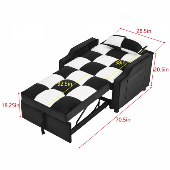 modern velvet armchair sofa couch  pull out  bed,3 in one convertible for living room sofa bed,black white