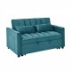 modern velvet loveseat sofa couch  pull out  bed,3 in one convertible for living room sofa bed,blue