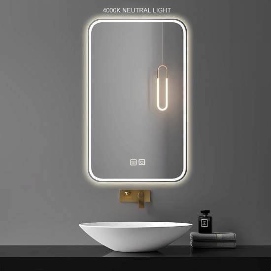 LED Bathroom Mirror 24 Inchx 32 Inch, Stepless Dimmable Wall Mirrors with Anti-Fog, Shatter-Proof, Memory, 3 Colors Vanity Mirror(Horizontal/Vertical)